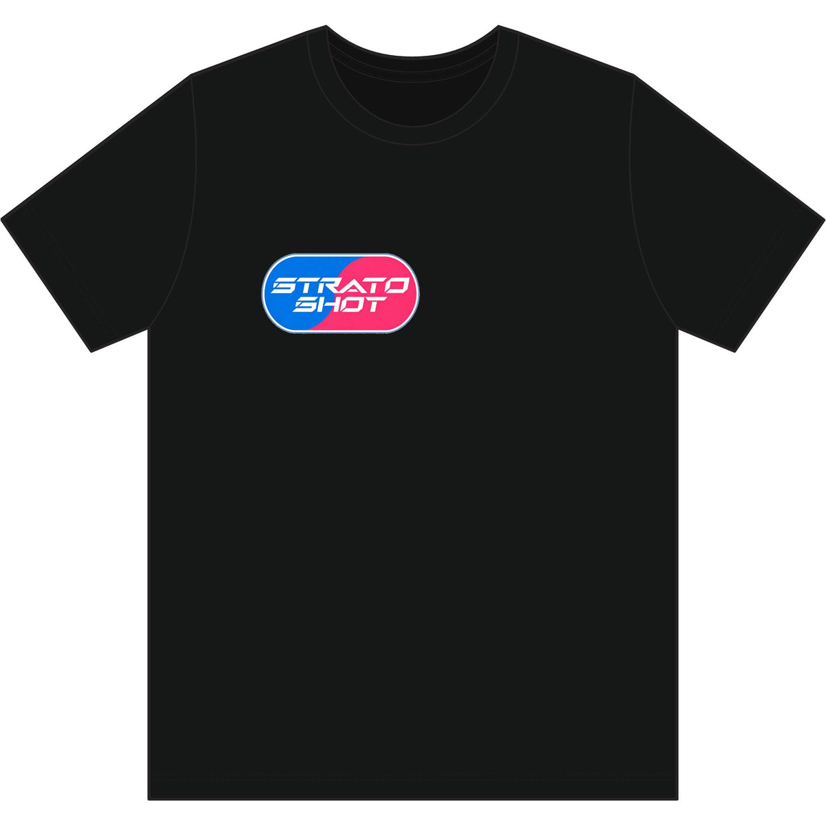 Stratoshot Logo T-Shirt — Retro Blue & Pink Graphic Tee
