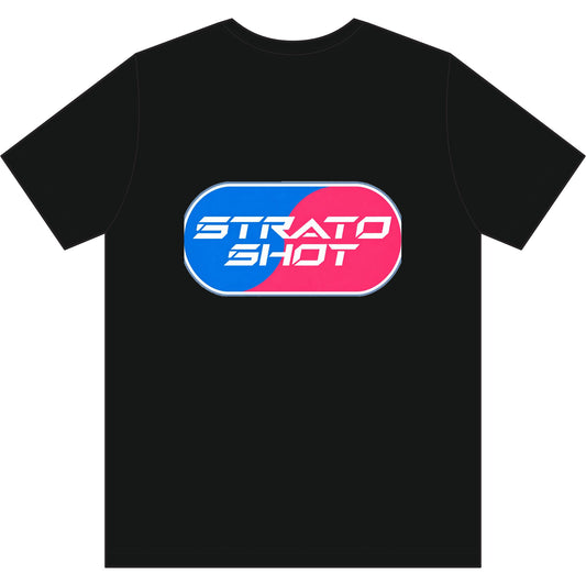 Stratoshot Logo T-Shirt — Retro Blue & Pink Graphic Tee
